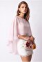 2148 Women's Transparent Thin Draped Bat Sleeve Tulle Blouse Pink - 3
