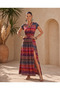 Bohemian Elegance! Women's V-Neck Ethnic Patterned Waist Elastic Detail Slit Maxi Casual Dress - 3