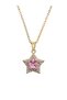 Women's Gold Color Star Necklace with Pink Stone Zircon Detail, Stylish and Minimalist
