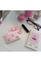 Pink Strawberry Patterned Mini Wallet |   Card Holder & Coin Purse with Keychain - 4