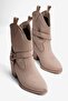 Women's Suede Boots with Belt Detail and Heel, Pull-On Western Roxy Mink