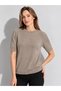 Women's Crew Neck Short Sleeve Openwork Detailed Knitwear Blouse 1550 Mink - 3