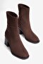 Women's Suede Boots Round Toe Zippered Thick Heeled Daily Ankle Boots Lara Brown
