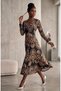 V-Neck Eight-Piece Wrinkled Fabric Lycra Patterned Women's Dress 125 cm