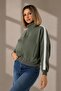 Women's 3-Thread Compact Combed Cotton Sweatshirt with Striped Sleeves, Full-Length Metal Zipper, Stylish Collar, Pockets, and Loose Fit. - 4