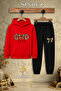 Children's Unisex Single Gd Leopard Pattern Ribbon Printed Hooded Tracksuit Set