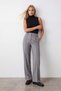 Women's Gray High Waist Front Stitched Double Pocket Woven Trousers Alc-X15615