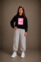 Girl's Pink Bear and Princess Printed, Embroidered Inside, 2-Piece Pack Black-Navy Blue Children's Tracksuit Set - 2