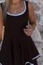 Coffee Color Blocky Piping Detail Thick Strap Dress - 4