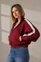 Women's 3-Thread Compact Combed Cotton Sweatshirt with Striped Sleeves, Full-Length Metal Zipper, Stylish Collar, Pockets, and Loose Fit. - 2