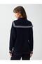 Navy Blue Draped Collar Stripe Detailed Knitwear Cardigan - 5