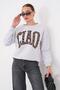 Women's Three-Thread Sweatshirt with Text Detail on the Front 255365 - 265126 - 4