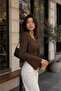 Knitwear Blouse - Soft Ribbed Square Neck Drawstring Tie Long Sleeve Knitwear Blouse - 4