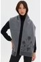 Women's Single-Sided Felt Flower Embroidered Wool Kaşkol Smoked - 3