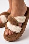 Women's Plush House Slippers, Double Color, Cross-Strapped, Open Toe, Thick Soled, Winter Comfortable Slippers Model - 2