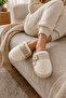 Fiora Cream Closed Toe Non-Slip Sole Winter Warm Comfortable Women's Home Bundle Dowry Slippers with Ribbon Accessories - 4