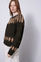 Jacquard Patterned Crew Neck Tricot Sweater Khaki