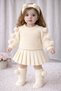 Baby Girl Pompom Detailed Seamless 4-Piece Knitwear Set - Sweater, Pleated Skirt, Headband and Socks - 5