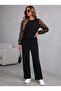 Women's Long Sleeve Crew Neck Tulle Viscose Two-Thread Blouse and Trousers Two-Piece Set - 4