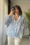 V-Neck Organic Fabric Blue Transparent Women's Blouse