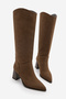 Women's Pointed Toe Thick Heeled Non-Zipper Boots Tines Light Brown Suede