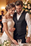 Self-Patterned Buttons on Black Fabric, Covered with His Own Fabric, Custom Tuxedo, Single Vest Inside the Groom's Suit. - 3