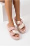 Women's Plush House Slippers, Double Color, Cross-Strapped, Open Toe, Thick Soled, Winter Comfortable Slippers Model - 6