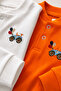 2 Pcs Baby Boy Tractor Embroidered Snap Collar Sweatshirt and Black Jogger 2-Piece Set – White / Orange 0-24 Months 2 Pcs - 4
