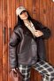 Women's Laminated Coat with Plush Inner, Double Pockets, Long Sleeves, Buttoned, Low Shoulder, Furry Oversized Jacket Coat - 2