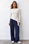 Women's Ecru Asymmetrical Long Sleeve Blouse Alc-X15679 - 3