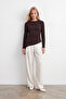 Women's Brown Asymmetrical Long Sleeve Blouse Alc-X15679 - 3
