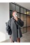 Premium Oversize Checked Jacket with Shawl Detail in Anthracite