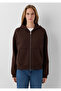 Zippered basic sweatshirt coffee bean - 3