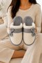 Fiora Gray Ribbon Accessory Closed Toe Non-Slip Sole Winter Warm Comfortable Women's Home Bundle Dowry Slippers