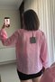 V-Neck Organic Fabric Pink Transparent Women's Blouse - 3