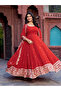 Red Faux Georgette Embroidered Anarkali Gown Set - HRT8329 | Red-Size:M-38-Inches