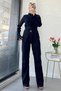 Premium Waist-Tie Front Button Denim Trousers Set - Dark Blue - 2