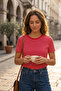 Red and White Striped Pattern Women's T-Shirt - 2