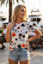 White Navy Blue Multicolor Palm Tree Pattern Women's T-Shirt
