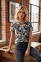 Cream Blue Brown Floral Pattern Women's T-Shirt - 2