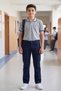 Boys' Navy Blue Gabardine Lycra Flexible Straight-Cut Pipe-Leg School Trousers (Middle-High School)