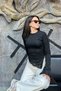 Women's Polyamide Fabric Asymmetrical Cut Lace Detailed Blouse Sun483 - 3