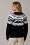 Women's Black Stylish Patterned Buttoned Crew Neck Knitwear Cardigan - 2