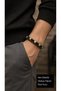 Ravessi Palejade Black Leather Men's Bracelet - Light Green Beige Beaded Weave