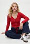 Women's Zayn Combed Cotton 100% Cotton Lace-Up Red Long Sleeve Knitted Blouse - 3