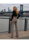 Women's High Waist Faded Effect Vintage Belted, Waist Tassel Leg Tassel with Lycra Palazzo Jean - 3