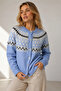 Women's Baby Blue Stylish Patterned Buttoned Crew Neck Knitwear Cardigan - 4