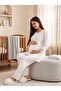 New Season Ecru Lace Dressing Gown with Breastfeeding Feature, Special Design Long Sleeve Maternity Dressing Gown Pajama Set - 6