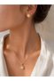 Women's Gold Color Zircon Stone Pole Star Necklace Earring Set Does Not Tarnish