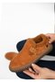 5518 Eren Shoes&Bag Genuine Leather Suede Fur Detailed Buckle Flat Heeled Women's Casual Shoes Real Leather Suede Tan - 2